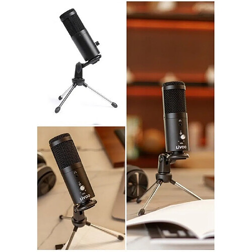 Livoo Microphone USB de table Capteur cardioïde Compatible Mac & PC enregistrements studio, conférences, concerts, podcasts, interviews