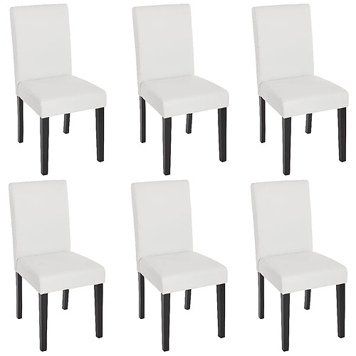 Mendler Lot de 6 chaises de séjour Littau ~ simili-cuir, blanc mat, pieds foncés