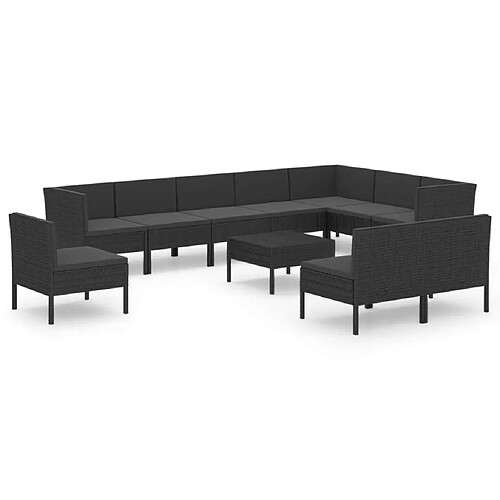 Maison Chic Salon de jardin 11pcs + coussins - Mobilier/Meubles de jardin - Table et chaises d'extérieur Résine tressée Noir -MN12769