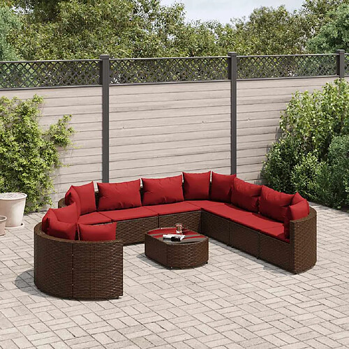 vidaXL Salon de jardin 10 pcs avec coussins marron résine tressée