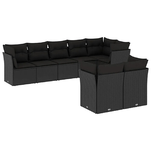 Maison Chic Salon de jardin 8 pcs avec coussins | Ensemble de Table et chaises | Mobilier d'Extérieur noir résine tressée -GKD40854