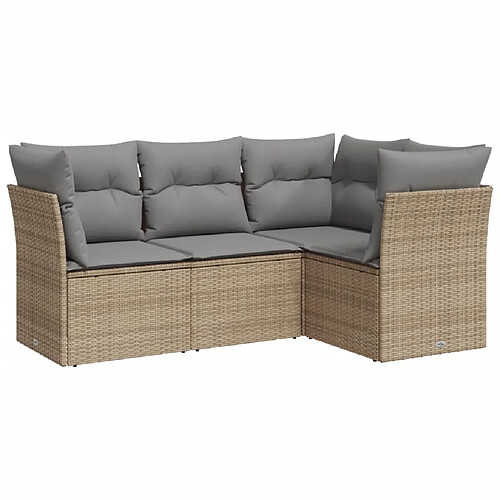 Maison Chic Salon de jardin avec coussins 4 pcs | Ensemble de Table et chaises | Mobilier d'Extérieur beige résine tressée -GKD99496