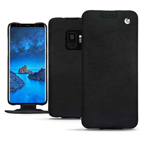 Housse cuir Samsung Galaxy S9 - Rabat vertical - Negre poudro ( Pantone #111212 ) - NOREVE