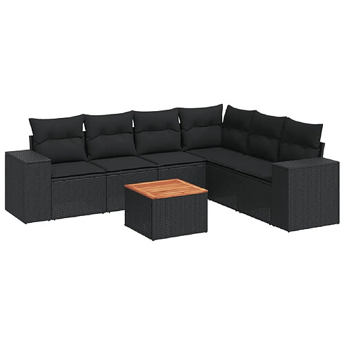 Maison Chic Salon de jardin 7 pcs avec coussins | Ensemble de Table et chaises | Mobilier d'Extérieur noir résine tressée -GKD71251