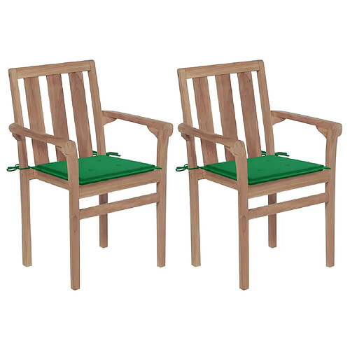 vidaXL Chaises de jardin lot de 2 et coussins vert Bois de teck massif