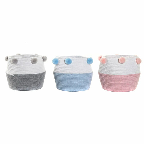 Panier DKD Home Decor Coton Pompons (3 pcs) (30 x 30 x 26 cm)