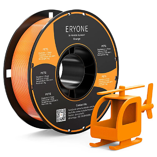 None Filament PETG ERYONE pour imprimante 3D 1,75 mm Tolérance 0,03 mm 1 kg (2,2 lbs)/bobine - Orange