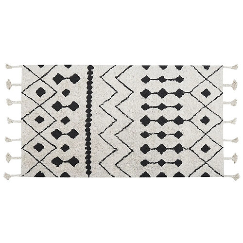 Beliani Tapis en coton blanc et noir 80 x 150 cm KHEMISSET