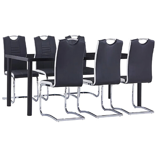 vidaXL Ensemble de salle à manger 7 pcs Similicuir Noir