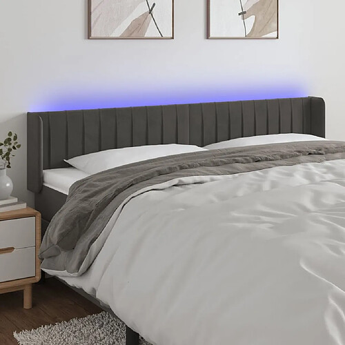 Maison Chic Tête de lit scandinave à LED,meuble de chambre Gris foncé 203x16x78/88 cm Velours -MN58546