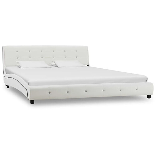 Maison Chic Lit adulte - Lit simple Cadre de lit,Structure du lit Contemporain Blanc Similicuir 160x200 cm -MN52437