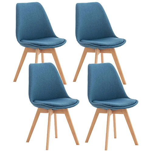 Decoshop26 Lot de 4 chaises de salle à manger cuisine ou bureau en tissu bleu pieds en bois 10_0000940