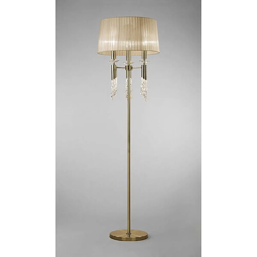 Luminaire Center Lampadaire Tiffany 3+3 Ampoules E27+G9, laiton antique avec Abat jour bronze & cristal transaparent