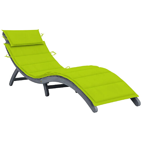 Helloshop26 Transat chaise longue bain de soleil lit de jardin terrasse meuble d'extérieur avec coussin gris bois d'acacia solide 02_0012466