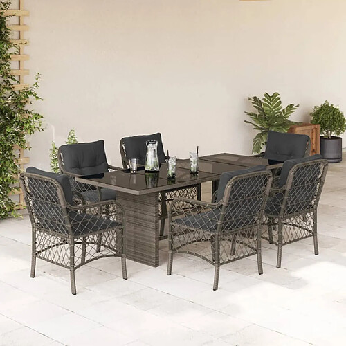 vidaXL Ensemble à manger de jardin et coussins 7 pcs gris rotin