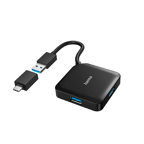 HAMA Hub USB, 4 ports, USB 3.2 Gen1, 5 Gbit/s, avec adaptateur USB-C