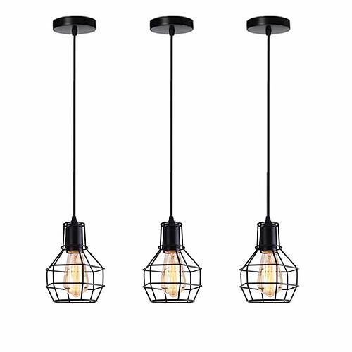 STOEX Lot de 3 Lustre suspension luminaire E27 en metal industrielle design cage corde ajustable pour cuisine chambre restaurant, Noir