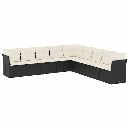 Maison Chic Salon de jardin 9 pcs avec coussins | Ensemble de Table et chaises | Mobilier d'Extérieur noir résine tressée -GKD11456