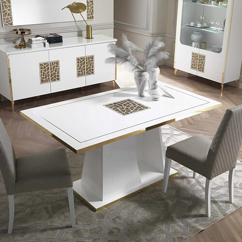 Dansmamaison Table de repas 160 cm Blanc brillant/Or - NAHESA