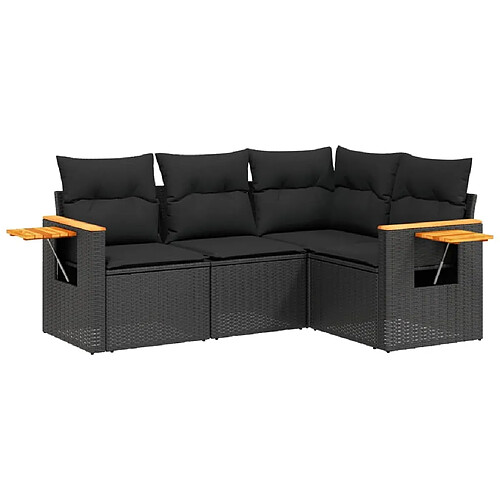 Maison Chic Salon de jardin 4 pcs avec coussins | Ensemble de Table et chaises | Mobilier d'Extérieur noir résine tressée -GKD77236