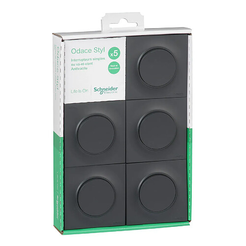 Schneider Electric Lot de 5 va-et-vient (avec plaque) Odace - Anthracite