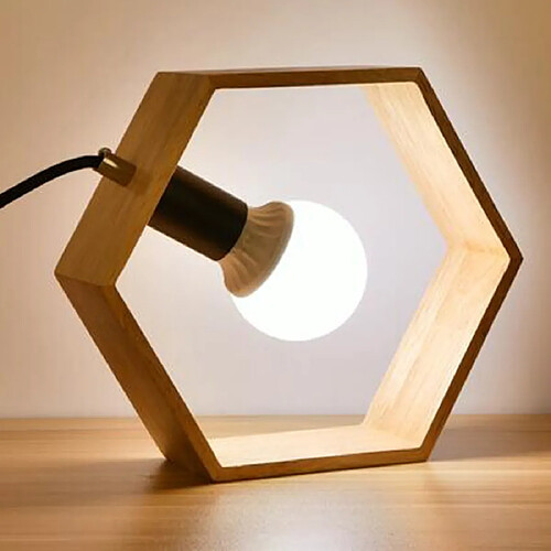 Wewoo Lampe de bureau à LED de protection de l'oeil de chevet de chambre à coucher en bois d'art rétroCA 220Vprise US forme hexagonale