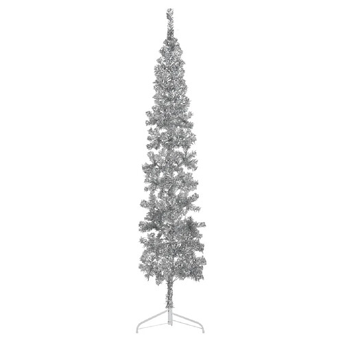 vidaXL Demi sapin de Noël artificiel mince avec support Argenté 210 cm