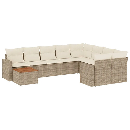 Maison Chic Salon de jardin avec coussins 10 pcs, Ensemble Tables et chaises de jardin, beige résine tressée -GKD724859