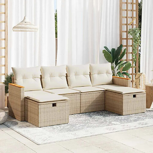 vidaXL Salon de jardin avec coussins 6 pcs beige résine tressée