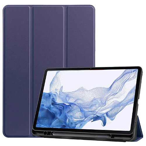 Etui en PU fonction veille/réveil automatique avec support et porte-stylo bleu foncé pour votre Samsung Galaxy Tab S8