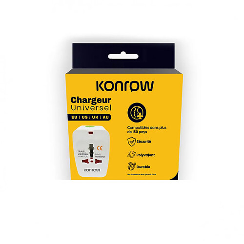 KONROW Adaptateur Universel 931 EU/US/UK/AU Blanc