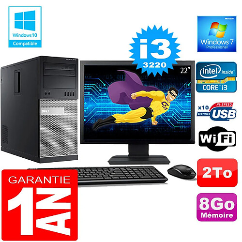 PC Tour DELL 7010 Core I3-3220 Ram 8Go Disque 2 To Wifi W7 Ecran 22" · Occasion