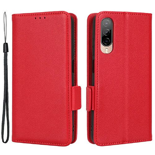 Etui en PU texture litchi, fermoir magnétique double avec support pour votre HTC Desire 22 Pro 5G - rouge