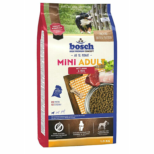 Nourriture BOSCH Mini Adult Adulte Agneau Riz 1 kg