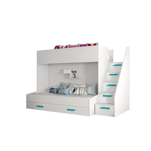 Abiks Meble PARTY 16 Lit superposé 247/165/120 (blanc/blanc/turquoise)