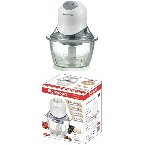 Techwood Mini Hachoir BLANC Bol en verre 600 ML - 300W 2 Vitesses