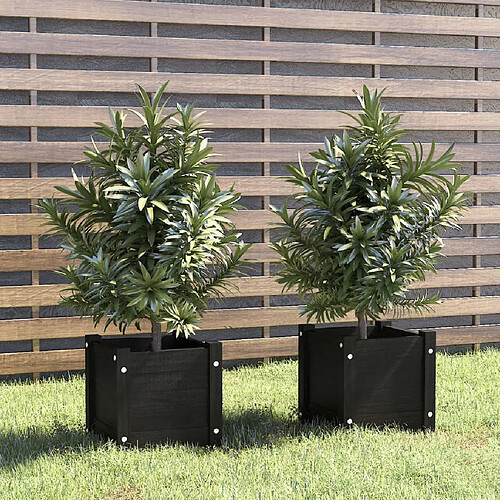 vidaXL Jardinières d'extérieur 2 pcs Noir 31x31x31 cm Bois de pin