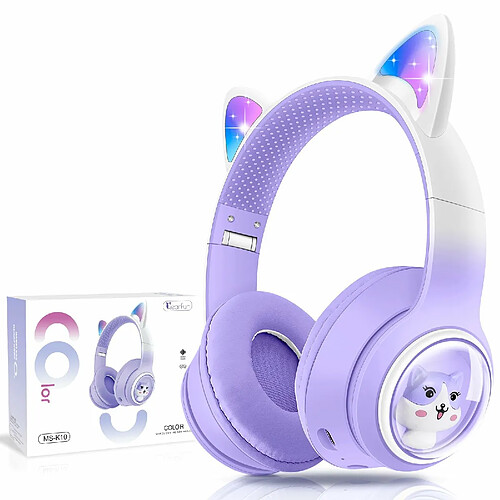 Casque Bluetooth sans fil pour filles YUANFU-AKZ-02 (casque Bluetooth avec microphone - violet)