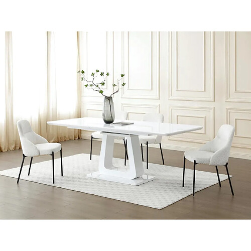 Vente-Unique Table à manger extensible 6 à 8 personnes en MDF - Blanc laqué - LAZINEO