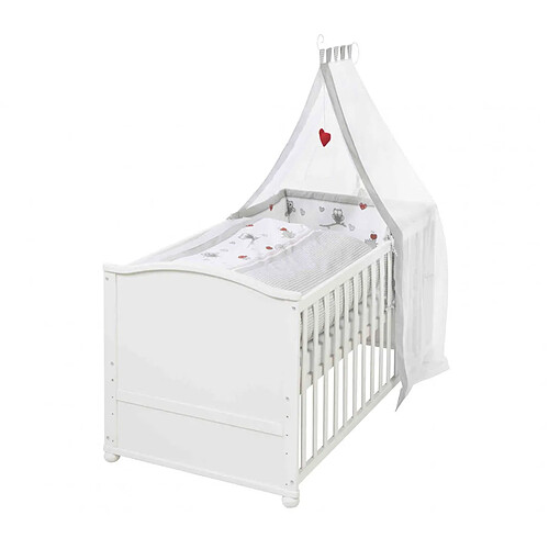 Roba Lit bébé évolutif Adam et Eule en bois blanc réglable en hauteur matelas et accessoires