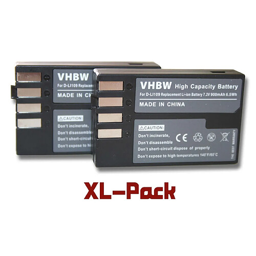 Vhbw 2 batteries 900mAh pour appareil photo Pentax K-R, KR, K2, K-2, K30, K-50, K-500 remplace D-Li109.