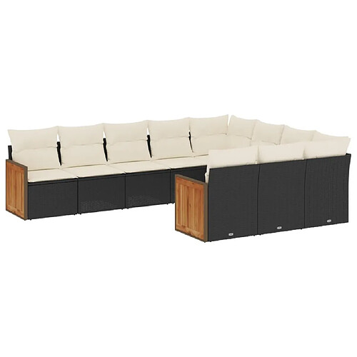 Maison Chic Salon de jardin 10 pcs avec coussins | Ensemble de Table et chaises | Mobilier d'Extérieur noir résine tressée -GKD99822