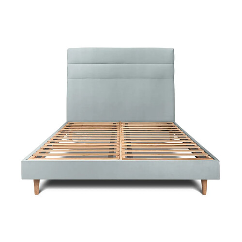 Sommeil de plomb Lit 135x190cm avec tête de lit lignes velours et sommier kit Gris bleuté - Hauteur totale : 29cm