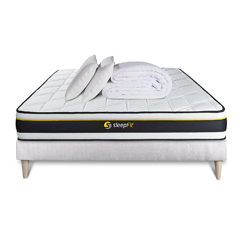 Sleepfit Pack prêt à dormir 140x190 matelas SOFT + sommier kit blanc + 2 oreillers mémoire de forme 60x40cm + Couette Percale 240x220 cm