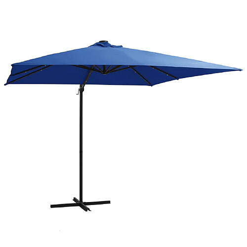 Helloshop26 Parasol mobilier de jardin déporté avec led et mât en acier 250 x 250 cm bleu azuré 02_0008446