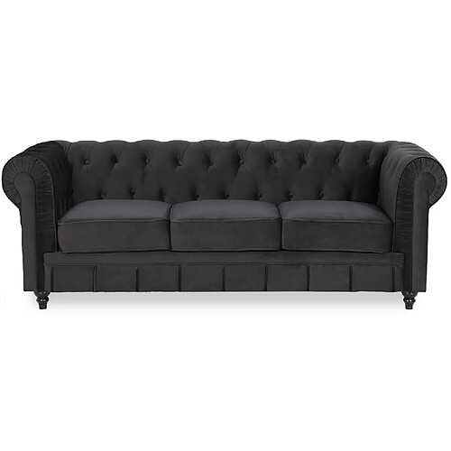 Canape Chesterfield Velours 3 Places Altesse Noir