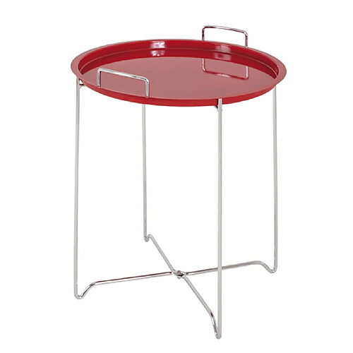 Pegane Table d'appoint en acier chromé avec tableau bordeaux, H51 x D45 cm