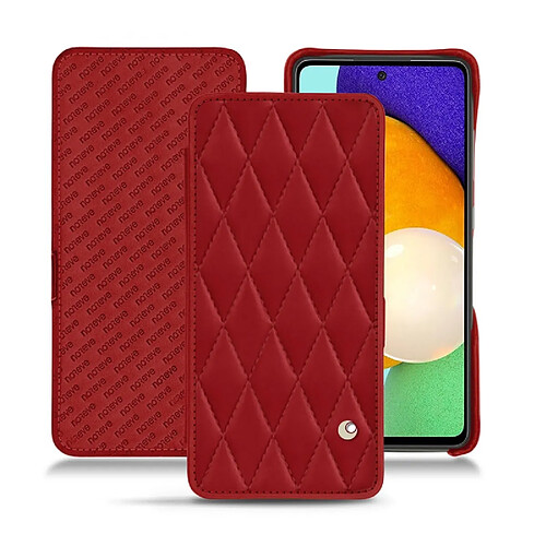 Housse cuir Samsung Galaxy A52 - Rabat horizontal - Rouge - Couture ( Nappa - Pantone #d50032 ) - NOREVE