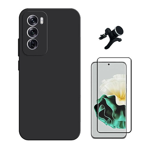 NIS Kit de Film de Verre à Couverture Complète 5D + Couverture en Silicone + Support Oppo Reno12 Pro Noir