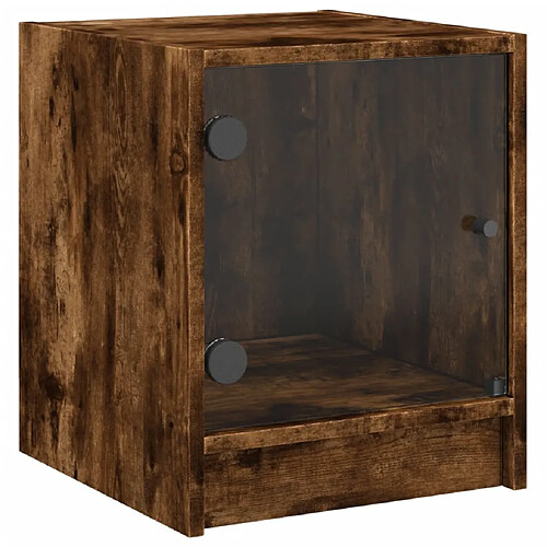 Maison Chic Table de chevet | Table de nuit avec porte en verre chêne fumé 35x37x42 cm -GKD91499